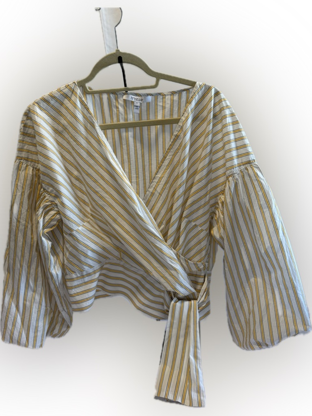Derek Lam White and Mustard Striped Wrap Blouse